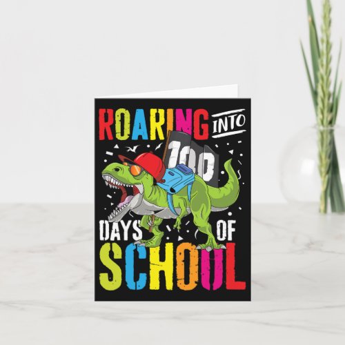 Into 100 Days Of School Fun T Rex Dinosaur Boys  Card