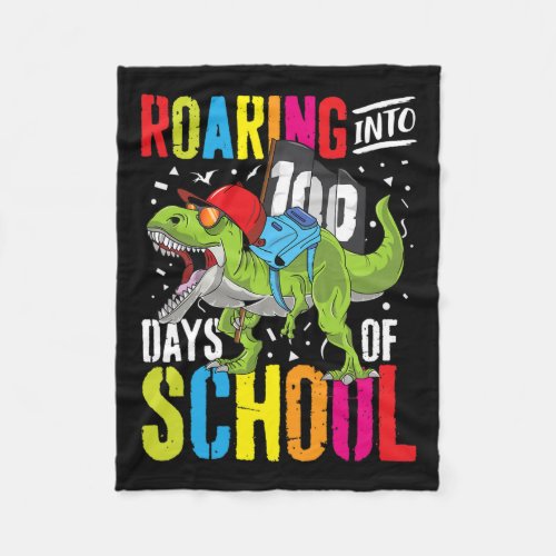 Into 100 Days Of School Fun T Rex Dinosaur Boys  Fleece Blanket