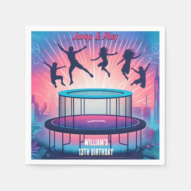 into boys kids cool trampoline Park 13th birthday Napkins (Front)