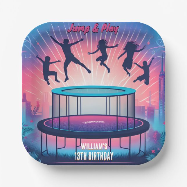 into boys kids cool trampoline Park 13th birthday Paper Plates (Front)