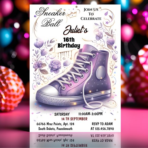 Into Chic Shoe Girl Sweet 16 Sneaker Ball Birthday Invitation