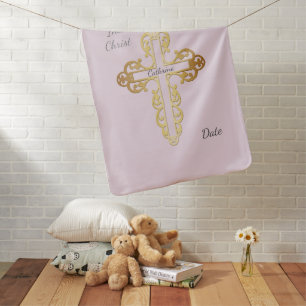 Into Christ Pink Baby Baptismal Blanket