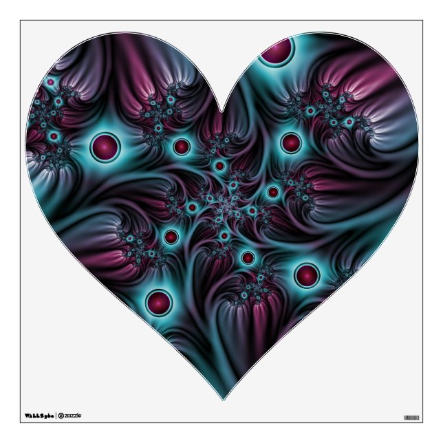 Into Depth Blue Pink Abstract Fractal Art Heart Wall Decal (Front)