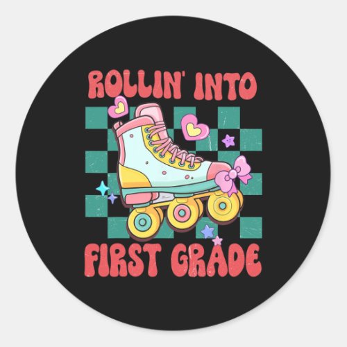 Into First Grade Roller Skate Back To School Girls Classic Round Sticker