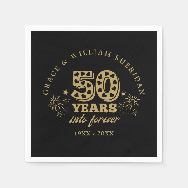 Into Forever 50th Anniversary Black And Gold Napkins (Front)