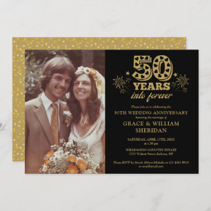 Into Forever 50th Anniversary Photo Gold Black Invitation
