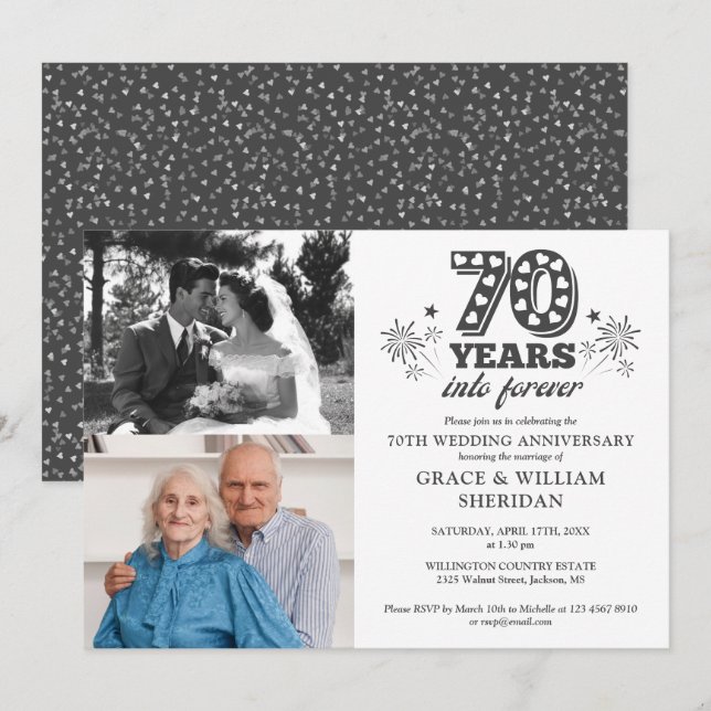 Into Forever 70th Wedding Anniversary 2 Photo Invitation (Front/Back)