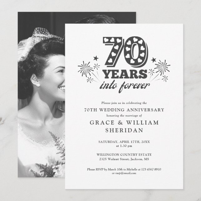 Into Forever 70th Wedding Anniversary Photo Invitation (Front/Back)