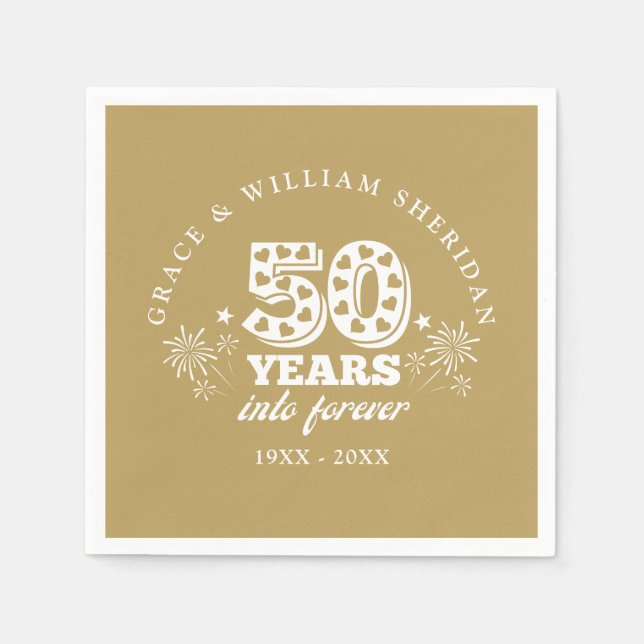 Into Forever Gold 50th Wedding Anniversary Napkins (Front)