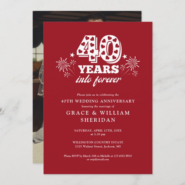 Into Forever Ruby 40th Wedding Anniversary Photo Invitation (Front/Back)