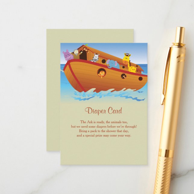 Into The Ark Baby Shower Diaper Enclosure Card (Front/Back In Situ)