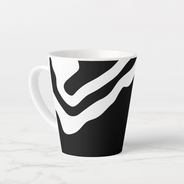 Into the Deep: Abstract Black & White Latte Mug (Left Angle)