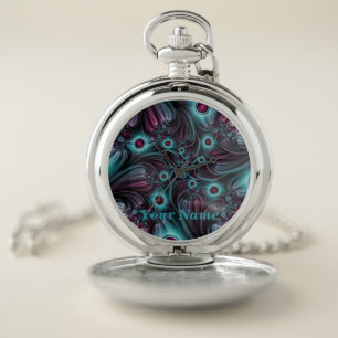 Into the Depth Blue Pink Abstract Art Name Pocket Watch