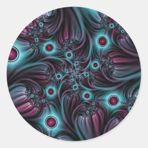 Into the Depth Blue Pink Abstract Fractal Art Classic Round Sticker