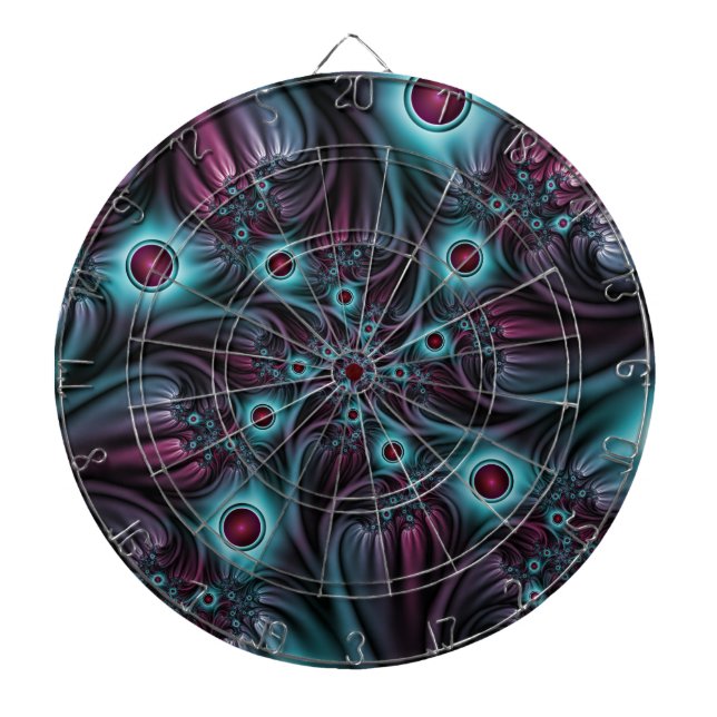 Into the Depth Blue Pink Abstract Fractal Art Dart Board (Front)