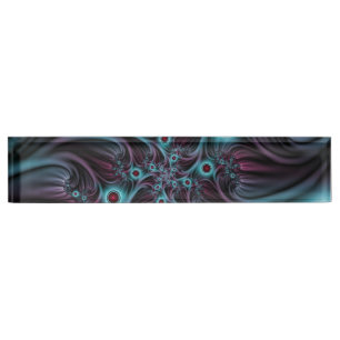 Into the Depth Blue Pink Abstract Fractal Art Desk Name Plate