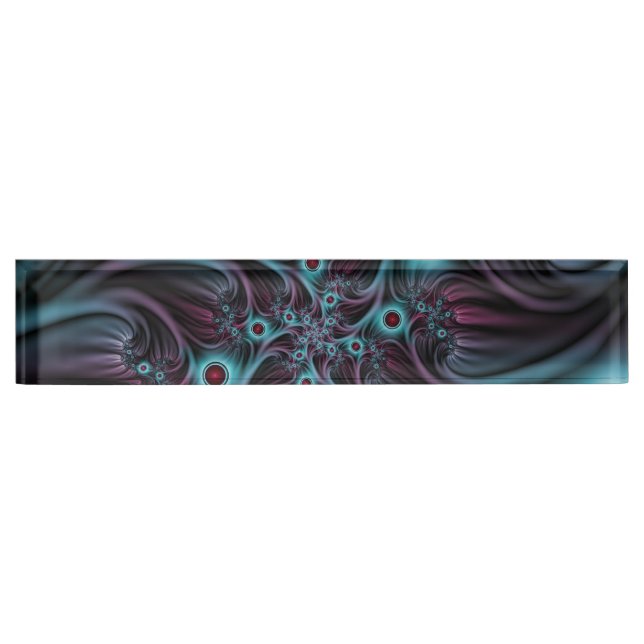 Into the Depth Blue Pink Abstract Fractal Art Desk Name Plate (Front)