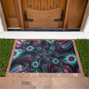 Into the Depth Blue Pink Abstract Fractal Art Doormat