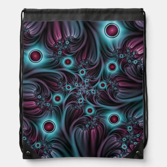 Into the Depth Blue Pink Abstract Fractal Art Drawstring Bag (Front)