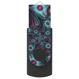 Into the Depth Blue Pink Abstract Fractal Art Flash Drive
