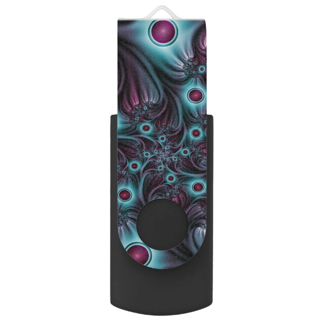 Into the Depth Blue Pink Abstract Fractal Art Flash Drive (Front Vertical)