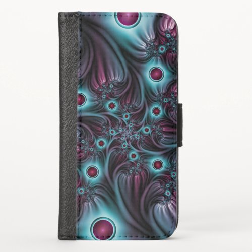 Into the Depth Blue Pink Abstract Fractal Art iPhone XS Wallet Case
