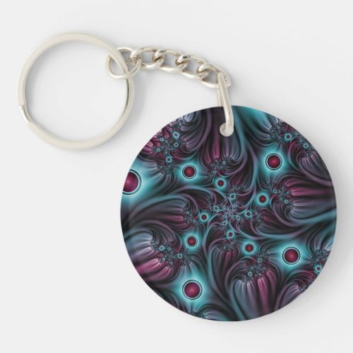 Into the Depth Blue Pink Abstract Fractal Art Keychain