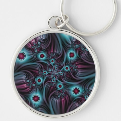 Into the Depth Blue Pink Abstract Fractal Art Keychain