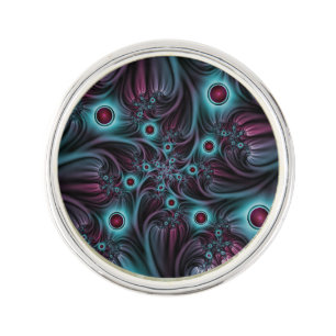 Into the Depth Blue Pink Abstract Fractal Art Lapel Pin