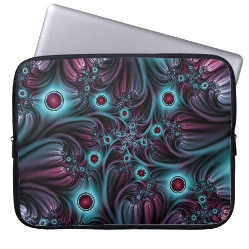 Into the Depth Blue Pink Abstract Fractal Art Laptop Sleeve
