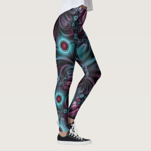 Into the Depth Blue Pink Abstract Fractal Art Leggings