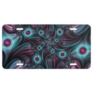 Into the Depth Blue Pink Abstract Fractal Art License Plate