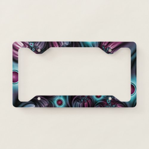 Into the Depth Blue Pink Abstract Fractal Art License Plate Frame
