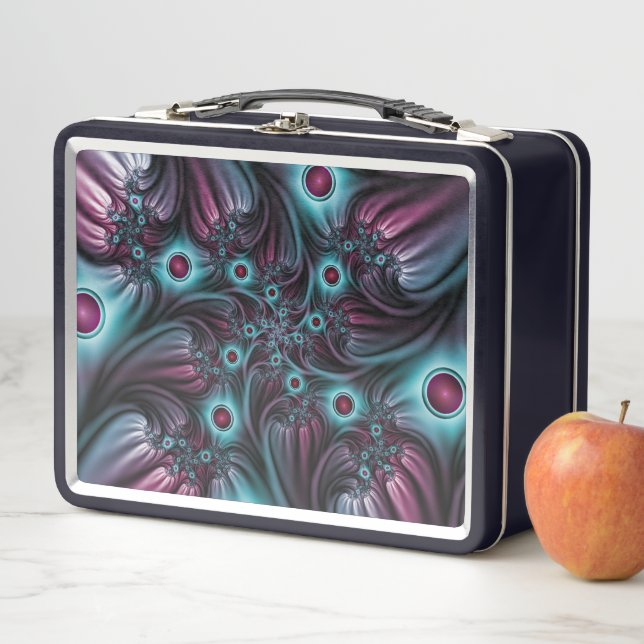 Into the Depth Blue Pink Abstract Fractal Art Metal Lunch Box (In Situ)