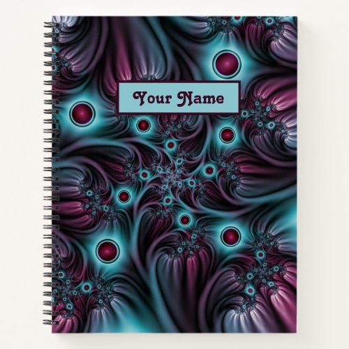 Into the Depth Blue Pink Abstract Fractal Art Name Notebook