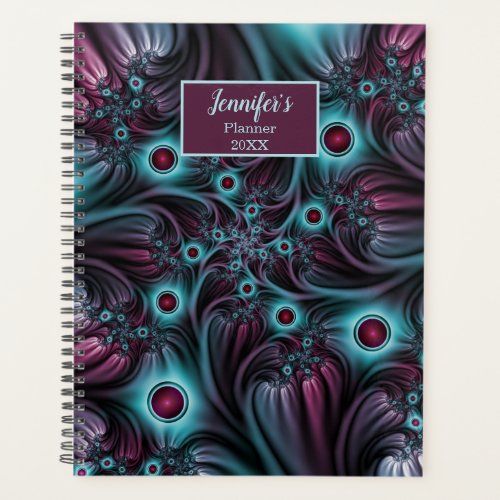 Into the Depth Blue Pink Abstract Fractal Art Name Planner