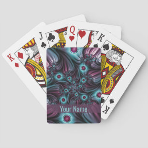 Into the Depth Blue Pink Abstract Fractal Art Name Poker Cards