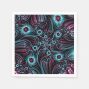 Into the Depth Blue Pink Abstract Fractal Art Napkins