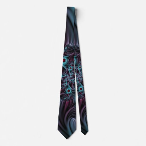 Into the Depth Blue Pink Abstract Fractal Art Neck Tie