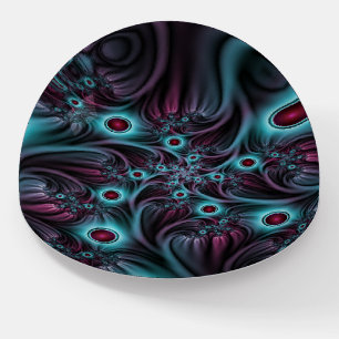 Into the Depth Blue Pink Abstract Fractal Art Paperweight