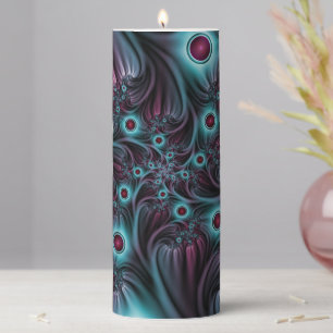 Into the Depth Blue Pink Abstract Fractal Art Pillar Candle