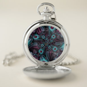 Into the Depth Blue Pink Abstract Fractal Art Pocket Watch