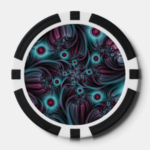 Into the Depth Blue Pink Abstract Fractal Art Poker Chips
