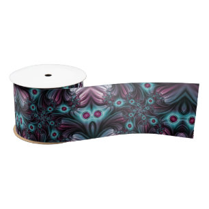 Into the Depth Blue Pink Abstract Fractal Art Satin Ribbon