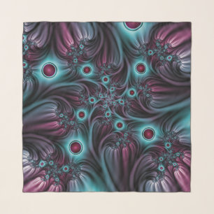 Into the Depth Blue Pink Abstract Fractal Art Scarf