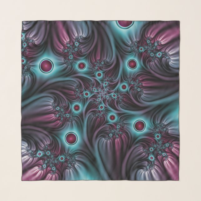 Into the Depth Blue Pink Abstract Fractal Art Scarf (Front)