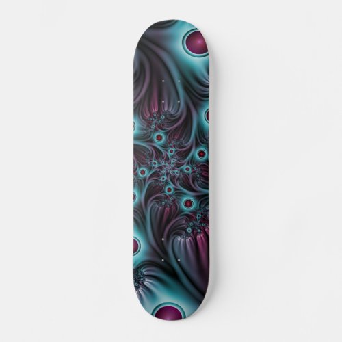 Into the Depth Blue Pink Abstract Fractal Art Skateboard