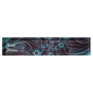 Into the Depth Blue Pink Abstract Fractal Art Text Desk Name Plate