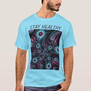 Into the Depth Blue Pink Abstract Fractal Art Text T-Shirt