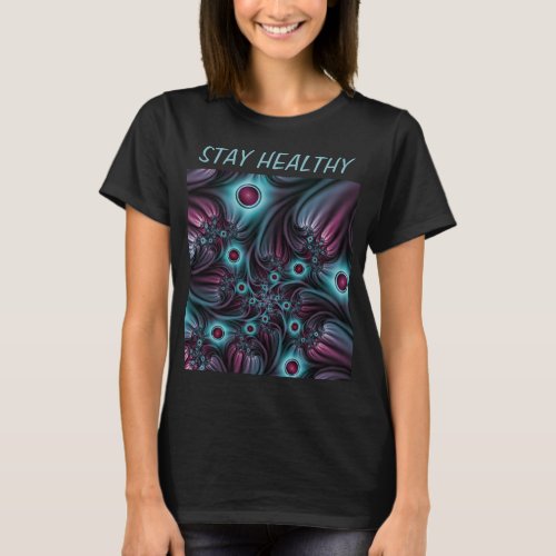Into the Depth Blue Pink Abstract Fractal Art Text T_Shirt